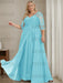 Plus size aqua sequin lace gown with a draped chiffon sash