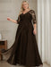 Plus size chocolate sequin lace gown with a draped chiffon sash