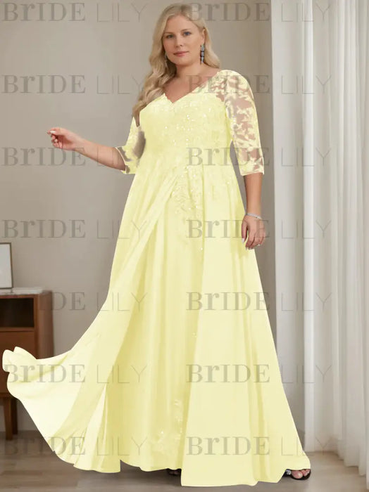 Daffodil plus size sequin lace mother of the bride gown with draped sash