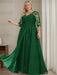 Dark Green plus size sequin lace mother of the bride gown with draped sash