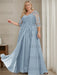 Dusty Blue plus size sequin lace mother of the bride gown with draped sash