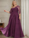 Grape plus size sequin lace mother of the bride gown with draped sash
