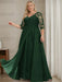 Green Black plus size sequin lace mother of the bride gown with draped sash