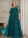 Ink Blue plus size sequin lace mother of the bride gown with draped sash