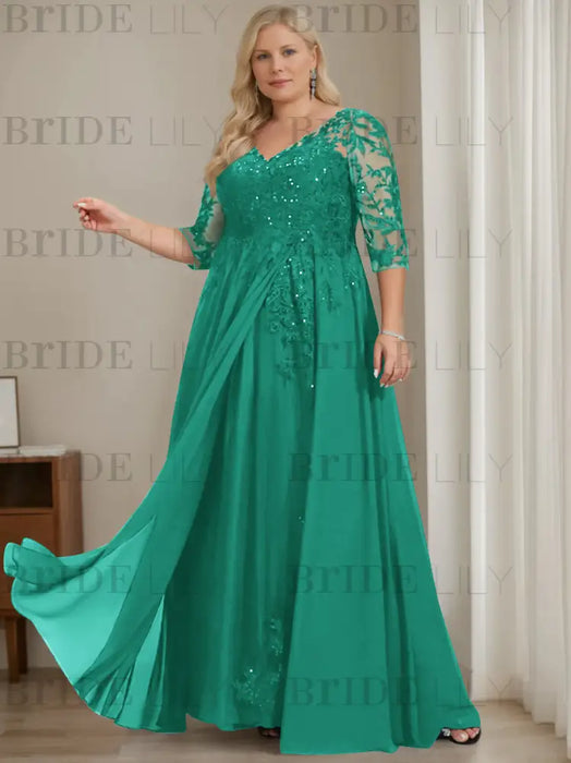 Jade plus size sequin lace mother of the bride gown with draped sash