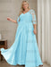 Light Blue plus size sequin lace mother of the bride gown with draped sash