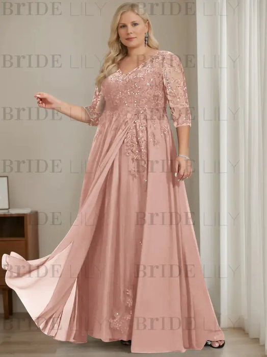 Mauve plus size sequin lace mother of the bride gown with draped sash