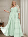 Mist Blue plus size sequin lace mother of the bride gown with draped sash