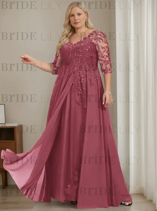 Mulberry plus size sequin lace mother of the bride gown with draped sash