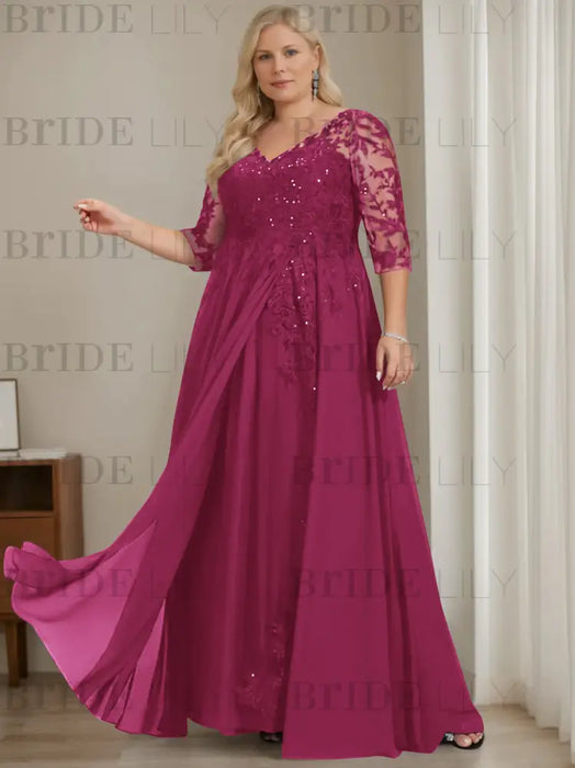 Orchid plus size sequin lace mother of the bride gown with draped sash