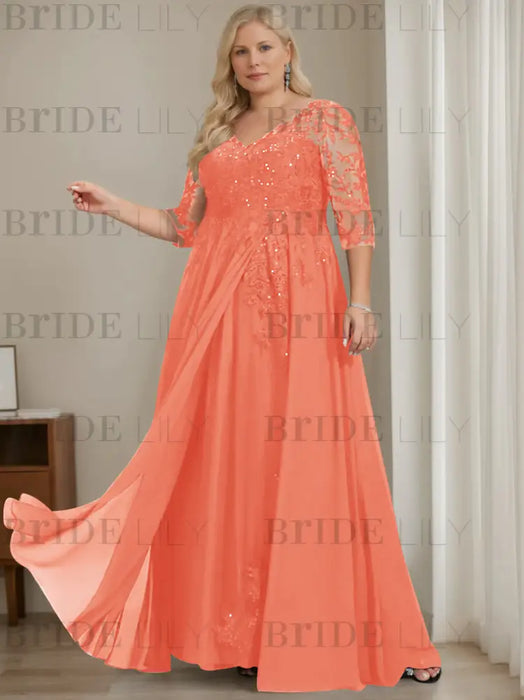 Papaya plus size sequin lace mother of the bride gown with draped sash