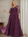 Plum plus size sequin lace mother of the bride gown with draped sash