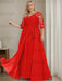 Red plus size sequin lace mother of the bride gown with draped sash