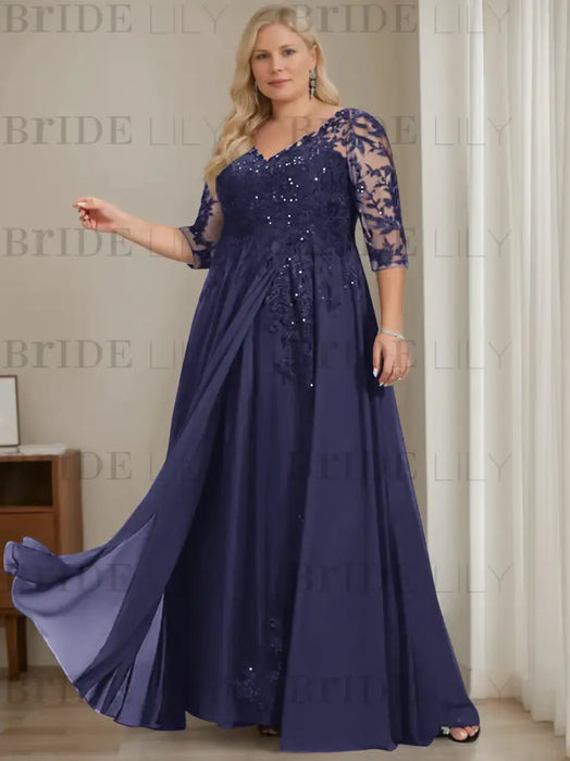 Regency plus size sequin lace mother of the bride gown with draped sash