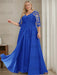 Royal Blue plus size sequin lace mother of the bride gown with draped sash