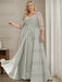 Silver plus size sequin lace mother of the bride gown with draped sash