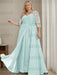 Sky Blue plus size sequin lace mother of the bride gown with draped sash