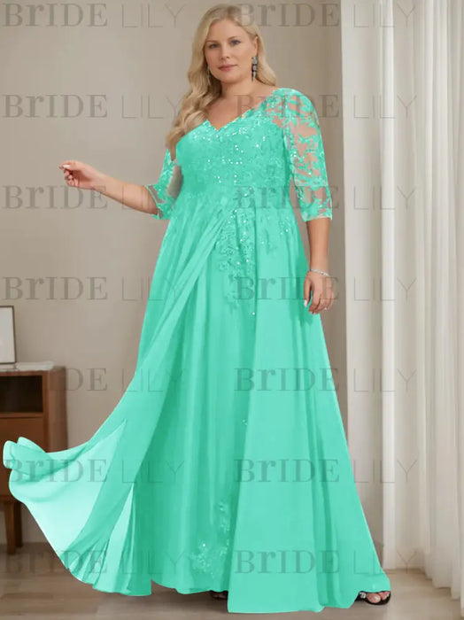 Spa plus size sequin lace mother of the bride gown with draped sash