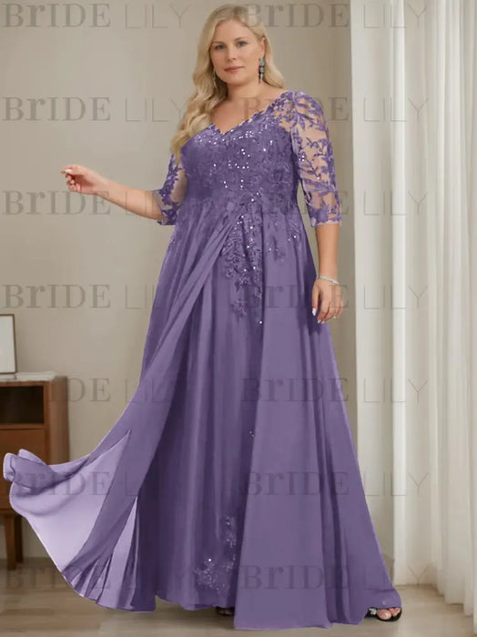 Tahiti plus size sequin lace mother of the bride gown with draped sash