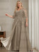 Taupe plus size sequin lace mother of the bride gown with draped sash