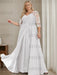 Plus size white sequin lace gown with a draped chiffon sash