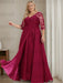 Wine Red plus size sequin lace mother of the bride gown with draped sash
