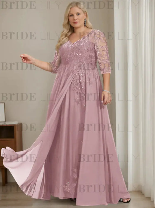 Wisteria plus size sequin lace mother of the bride gown with draped sash