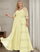 Yellow plus size sequin lace mother of the bride gown with draped sash