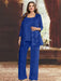 Dark Royal Blue plus size sequin lace mother of the bride pantsuit with jacket
