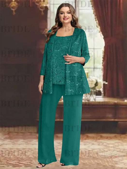 Emerald Green plus size sequin lace mother of the bride pantsuit with jacket