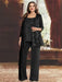 Plus size black sequin lace pantsuit with an open jacket