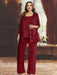 Burgundy plus size sequin lace mother of the bride pantsuit with jacket