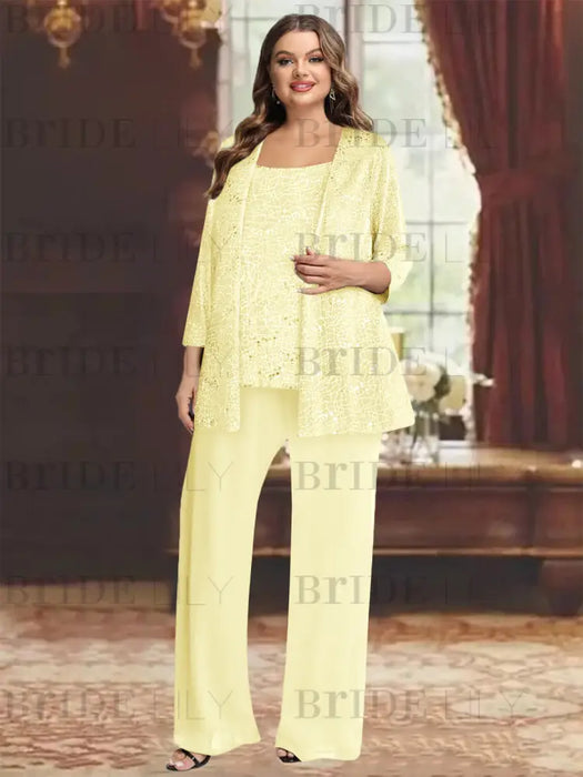 Daffodil plus size sequin lace mother of the bride pantsuit with jacket