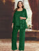 Dark Green plus size sequin lace mother of the bride pantsuit with jacket