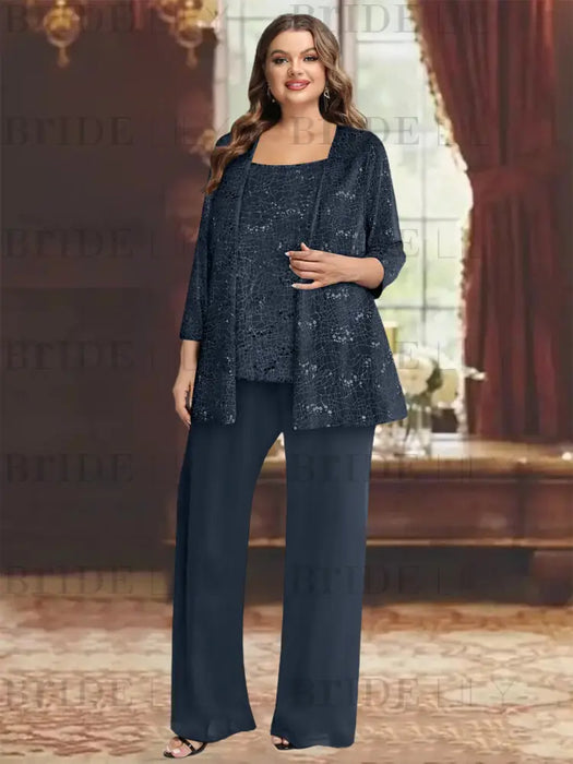 Dark Navy plus size sequin lace mother of the bride pantsuit with jacket
