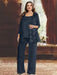 Dark Navy plus size sequin lace mother of the bride pantsuit with jacket