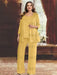 Gold plus size sequin lace mother of the bride pantsuit with jacket
