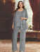 Plus size grey sequin lace pantsuit with an open jacket