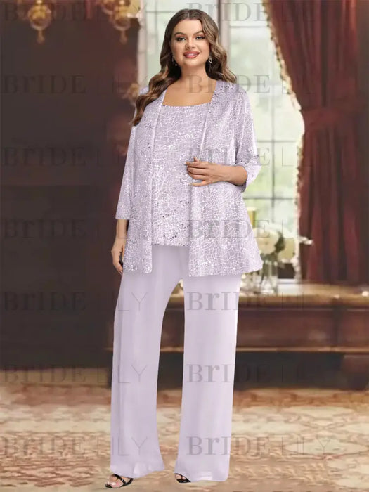 Lilac plus size sequin lace mother of the bride pantsuit with jacket