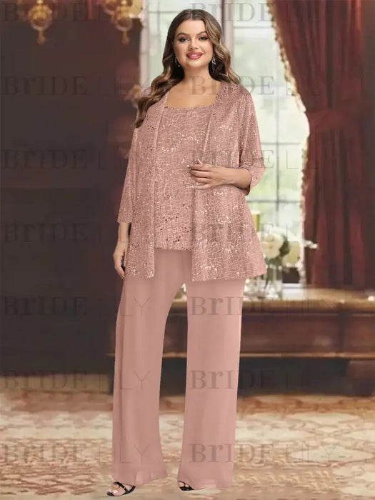 Mauve plus size sequin lace mother of the bride pantsuit with jacket