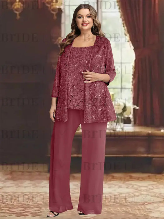 Mulberry plus size sequin lace mother of the bride pantsuit with jacket