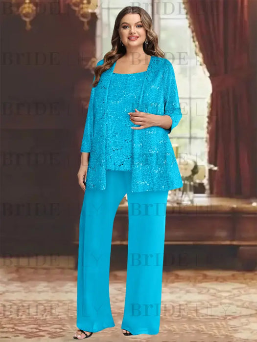 Ocean Blue plus size sequin lace mother of the bride pantsuit with jacket