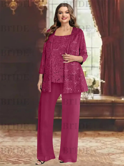 Orchid plus size sequin lace mother of the bride pantsuit with jacket