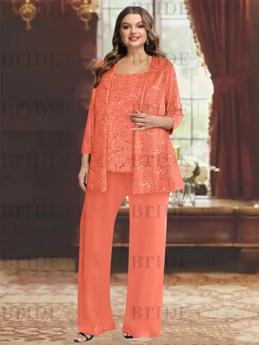 Papaya plus size sequin lace mother of the bride pantsuit with jacket