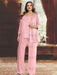 Plus size pink sequin lace pantsuit with an open jacket