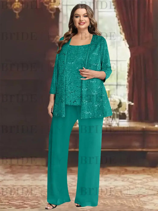 Pool plus size sequin lace mother of the bride pantsuit with jacket