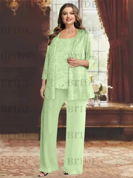 Sage plus size sequin lace mother of the bride pantsuit with jacket