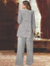 Back view of the silver sequin lace jacket and chiffon trousers