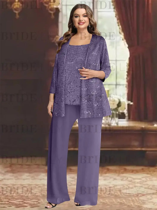 Tahiti plus size sequin lace mother of the bride pantsuit with jacket