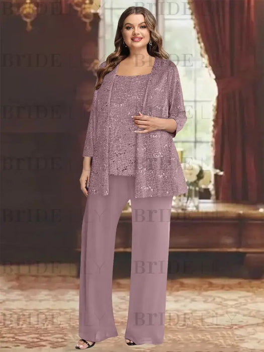 Wisteria plus size sequin lace mother of the bride pantsuit with jacket